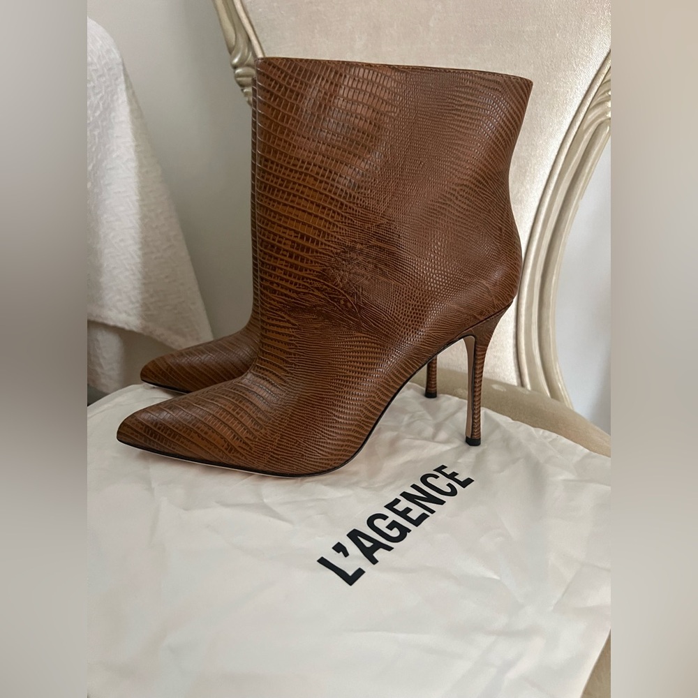 L'AGENCE Brown Croc-Embossed Heeled Boots - Picture 9 of 10